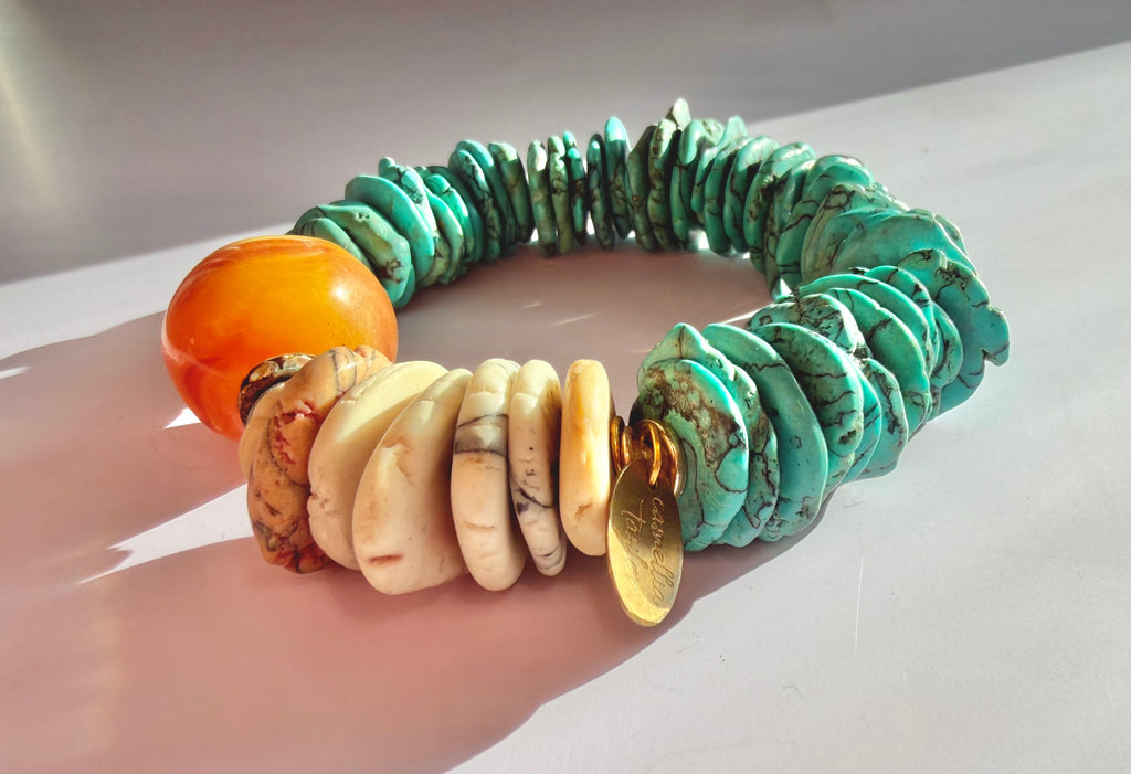 Turquoise Sunset Statement Bracelet with Orange Accent Bead
