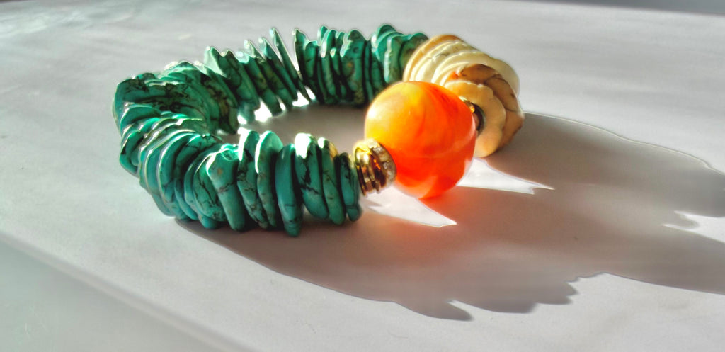 Turquoise Sunset Statement Bracelet with Orange Accent Bead